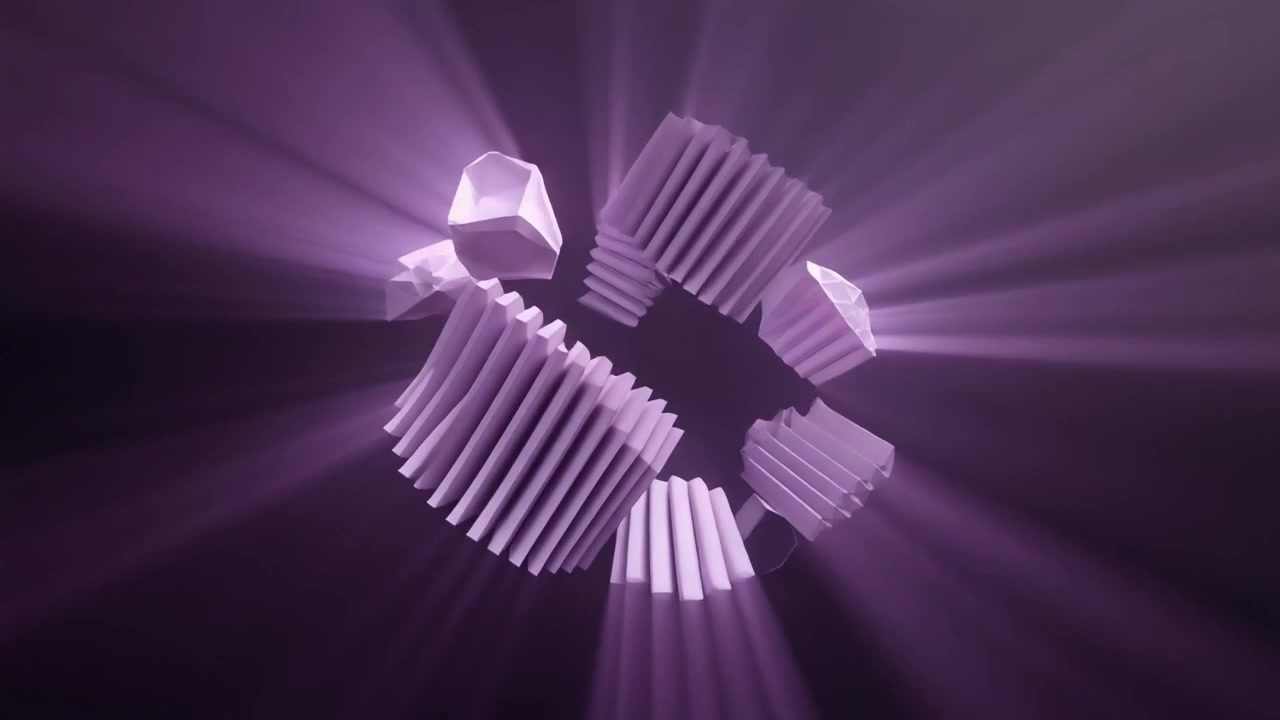 Abstract 3D Geometric Shapes Rotating with Purple Volumetric Light Rays