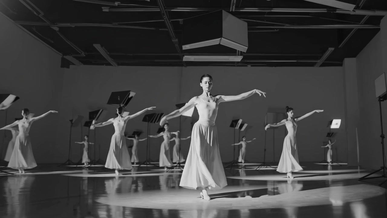 Ballerina Performing Contemporary Dance in a Professional Studio