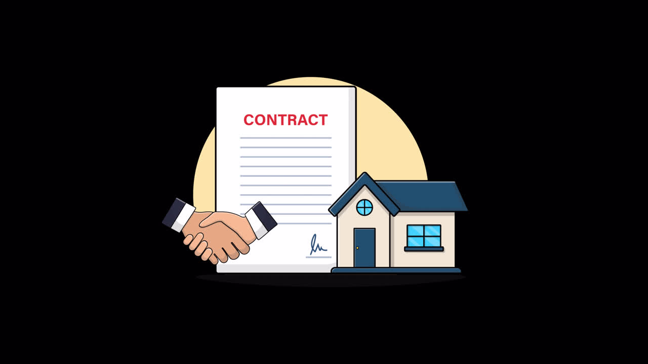 Animated Real Estate Contract Agreement with Handshake