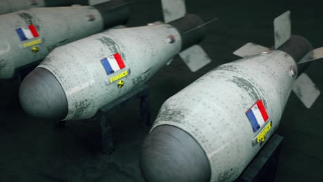 loopable: 3d animation of france nuclear weapons / warheads /rockets high detail 4k stock video