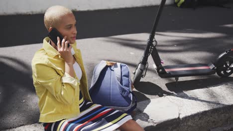 Mixed-race-woman-on-the-phone-on-the-street