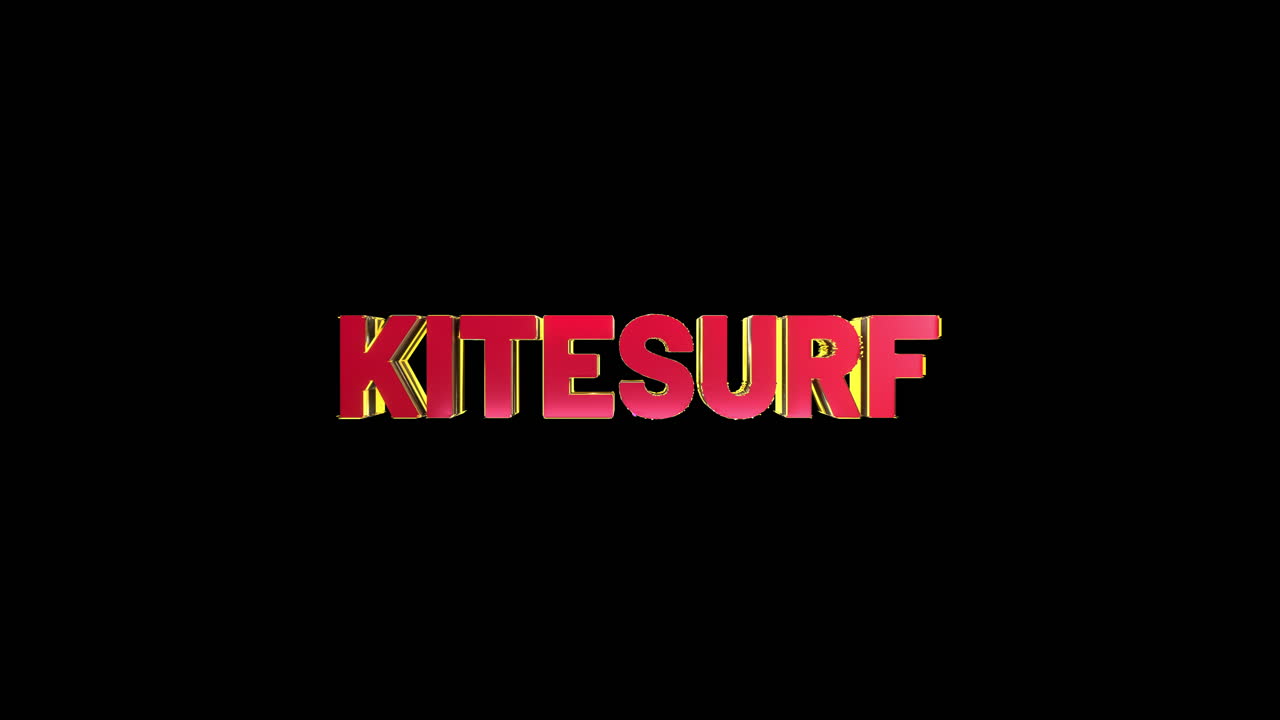 고 고품질의 빨간색과 황금색 3d 스포츠 텍스트는 "kitesurf"를 드러니다.