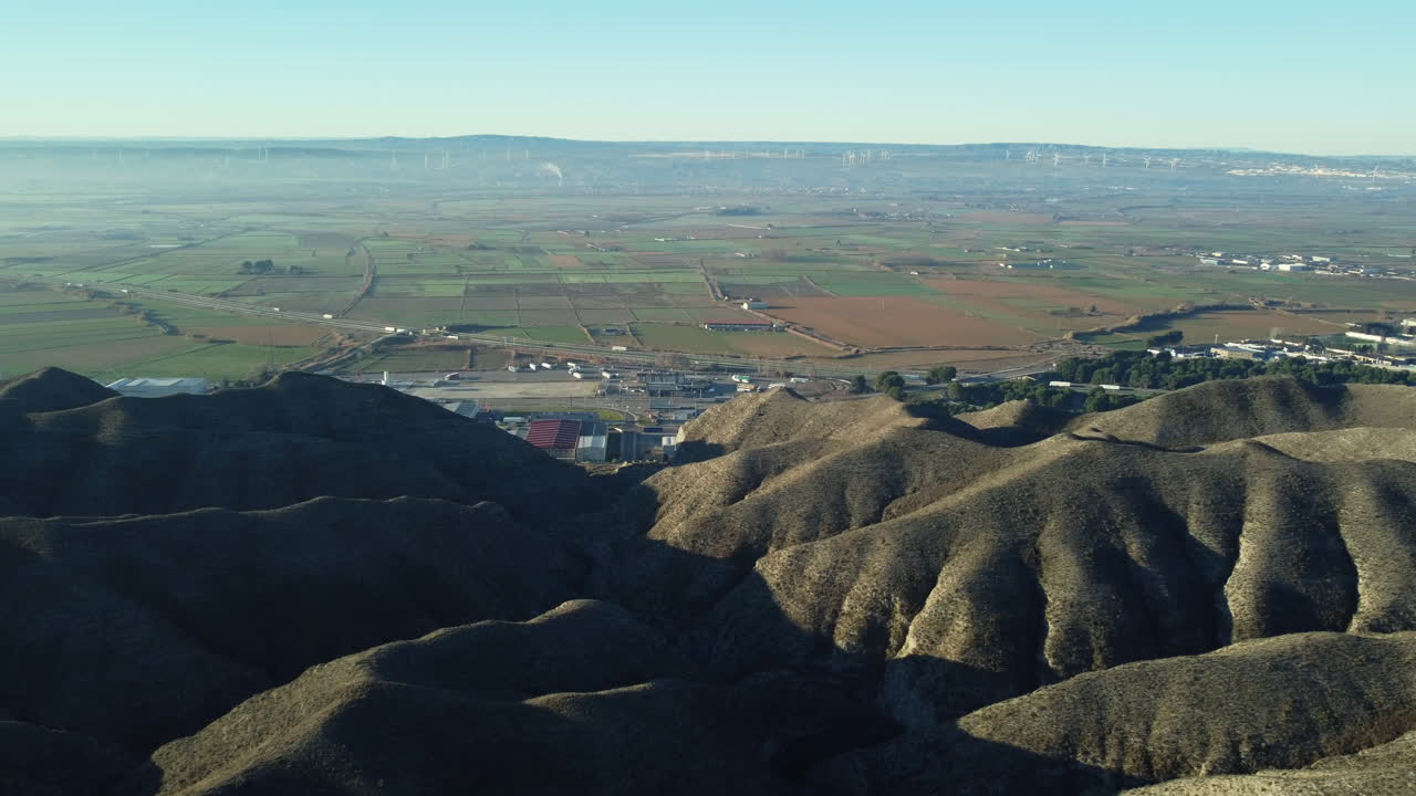 Aerial View of Farmland and Hills