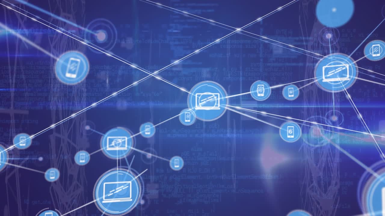 Netværk af digitale ikoner og netværkssikkerhed.
