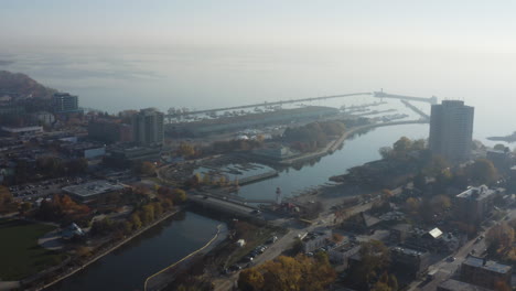 scenic aerial view of the picturesque lake ontario shore at port credit in mississauga