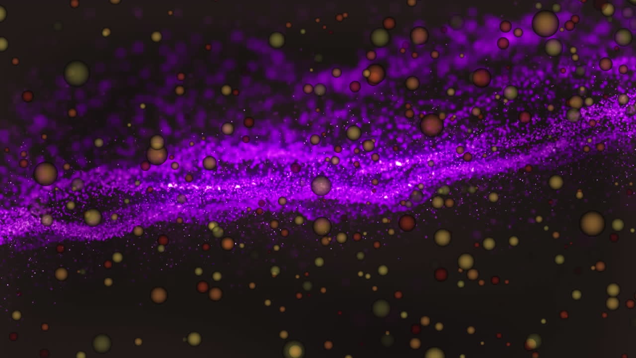 Animation of yellow spots bouncing over purple digital wave against black background with copy space