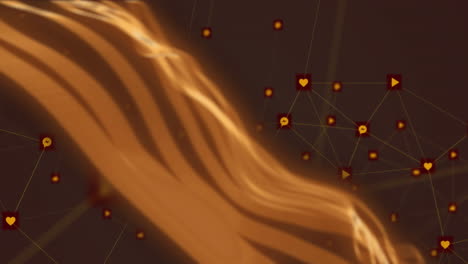 animación de ondas naranjas y conexiones sobre fondo marrón