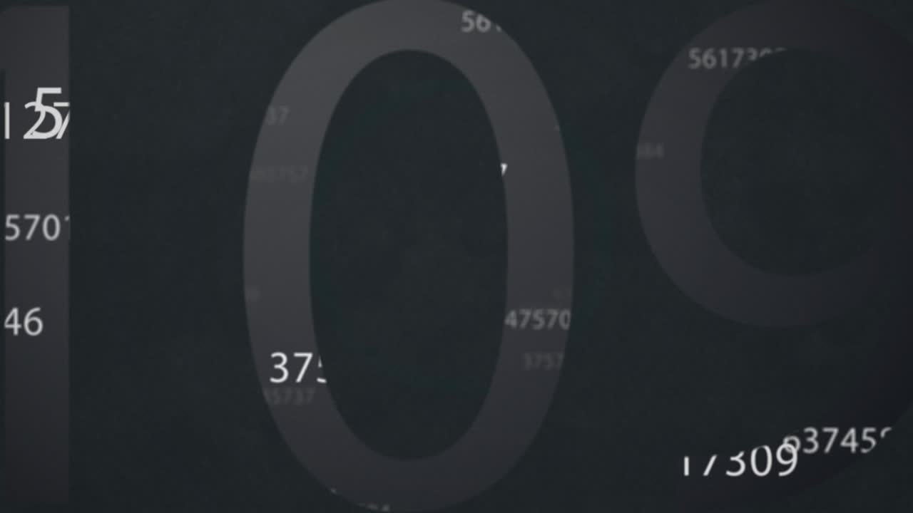Multiple white numbers rising growing changing animation.