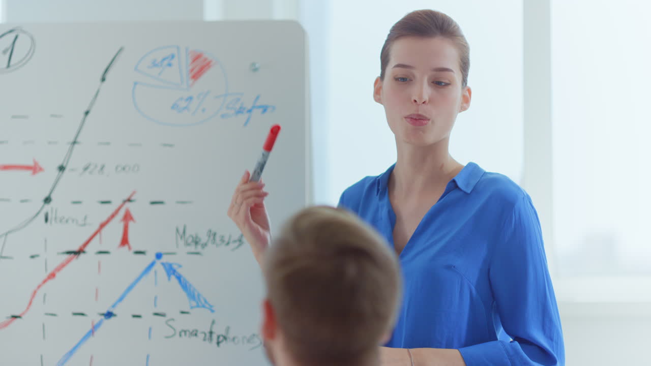 mujer de negocios haciendo una presentación en la sala de juntas. líder del equipo hablando con la gente