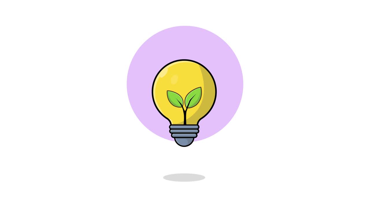 Animated Light Bulb with Green Leaves Symbolizing Eco Idea