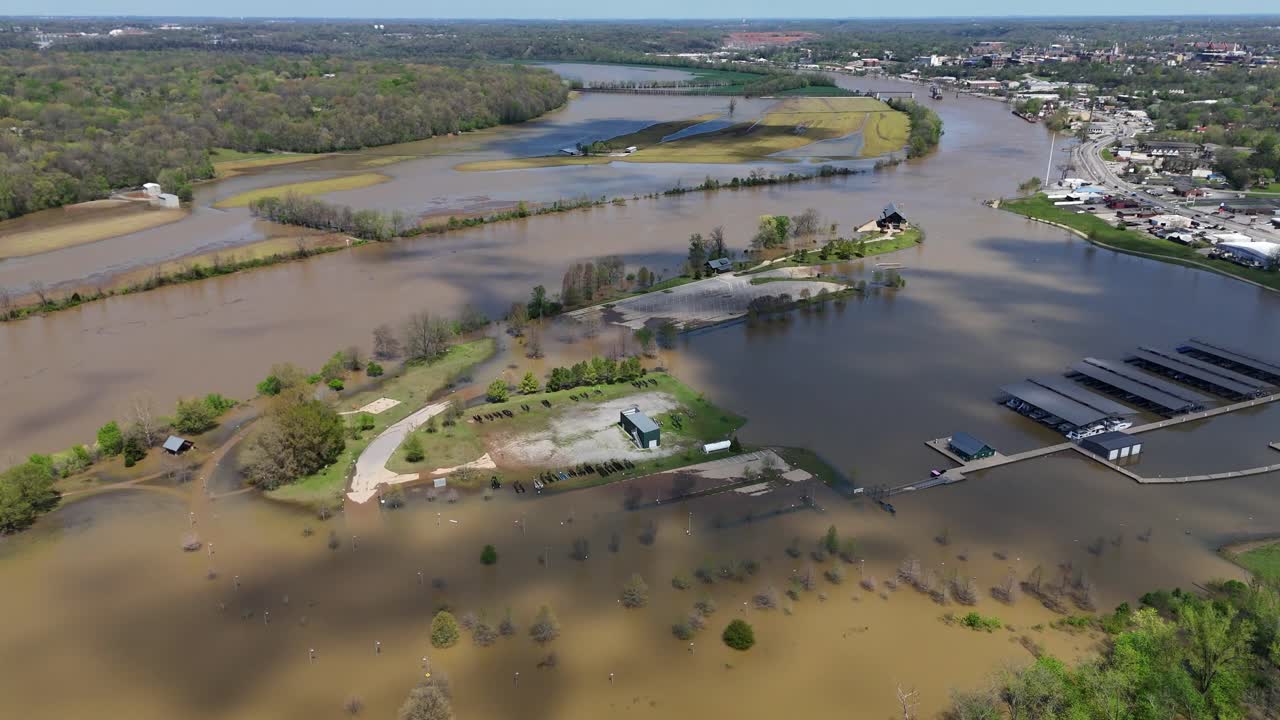 Flood damage to Clarksville Marina and Liberty Park in Clarksville, Tennessee
