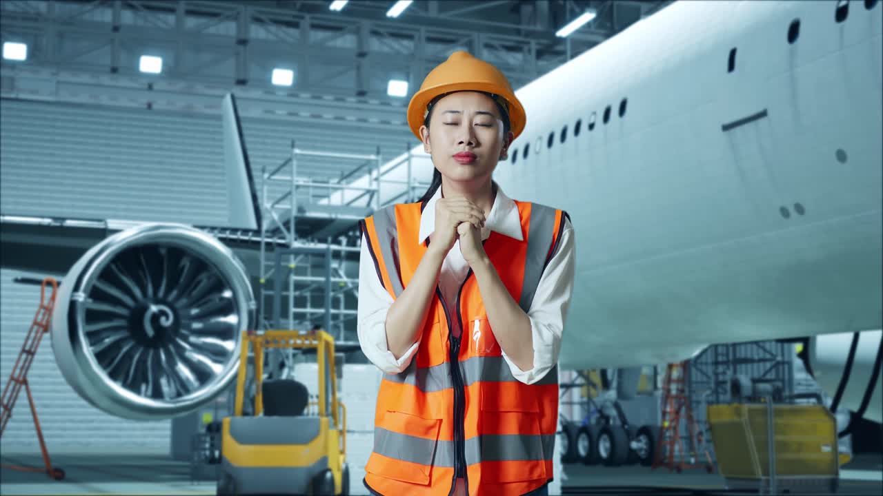 걱정스러운 비행기 기술자