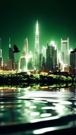 night skyline with reflections