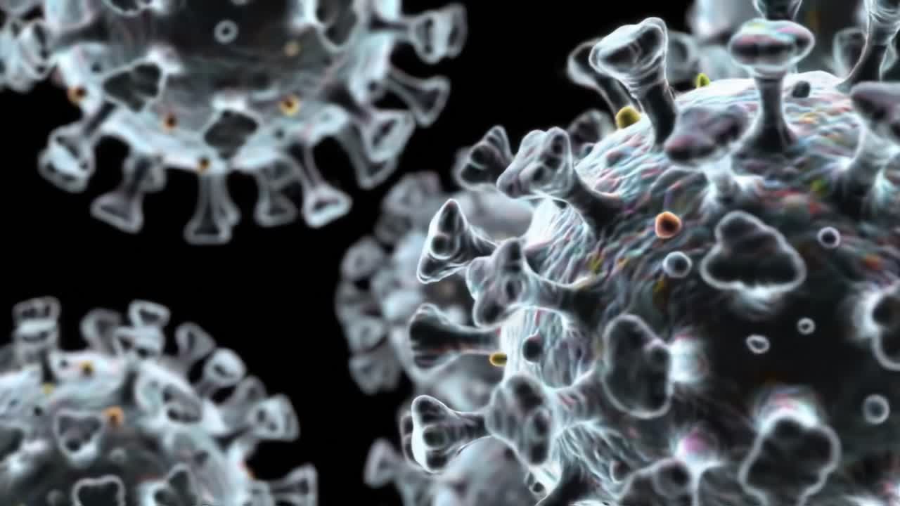 A Detailed Visualization of Viral Particles in 3D, Highlighting Their Structure and Characteristics Under Microscopic Observation