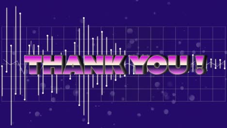 animation of thank you text over moving lines and grid on blue background