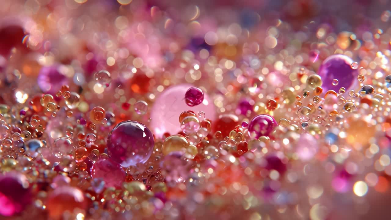 A Stunning Abstract View of Colorful Bubbles and Drops Reflecting Light, Creating a Dreamlike Scene Filled with Vibrant Hues and an Ethereal Quality Captured in Macro Photography