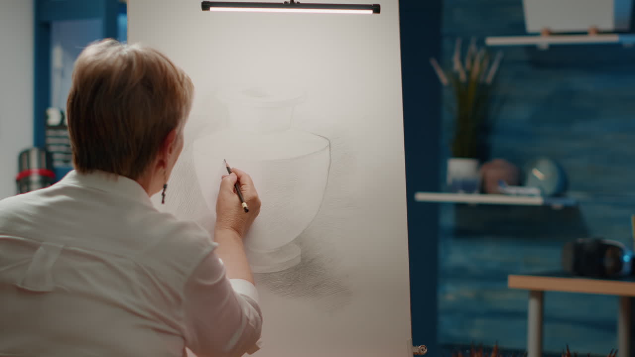 Senior artist using pencils to draw artwork sketch design