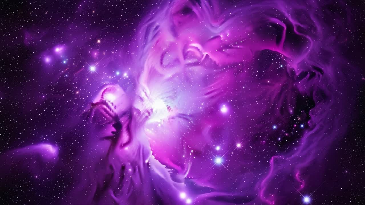 A Stunning Cosmic Display: Ethereal Purple Nebula Shimmering with Stars and Celestial Wonders in a Vast Expansive Universe Full of Mysteries and Beauty
