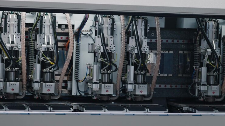 Automated Industrial Robotic Assembly Line in Manufacturing Facility