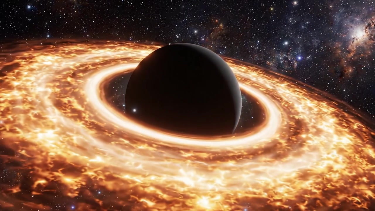 A Stunning Depiction of a Black Hole Surrounded by a Luminous Accretion Disk, Set Against the Mystical Backdrop of Outer Space and Distant Galaxies