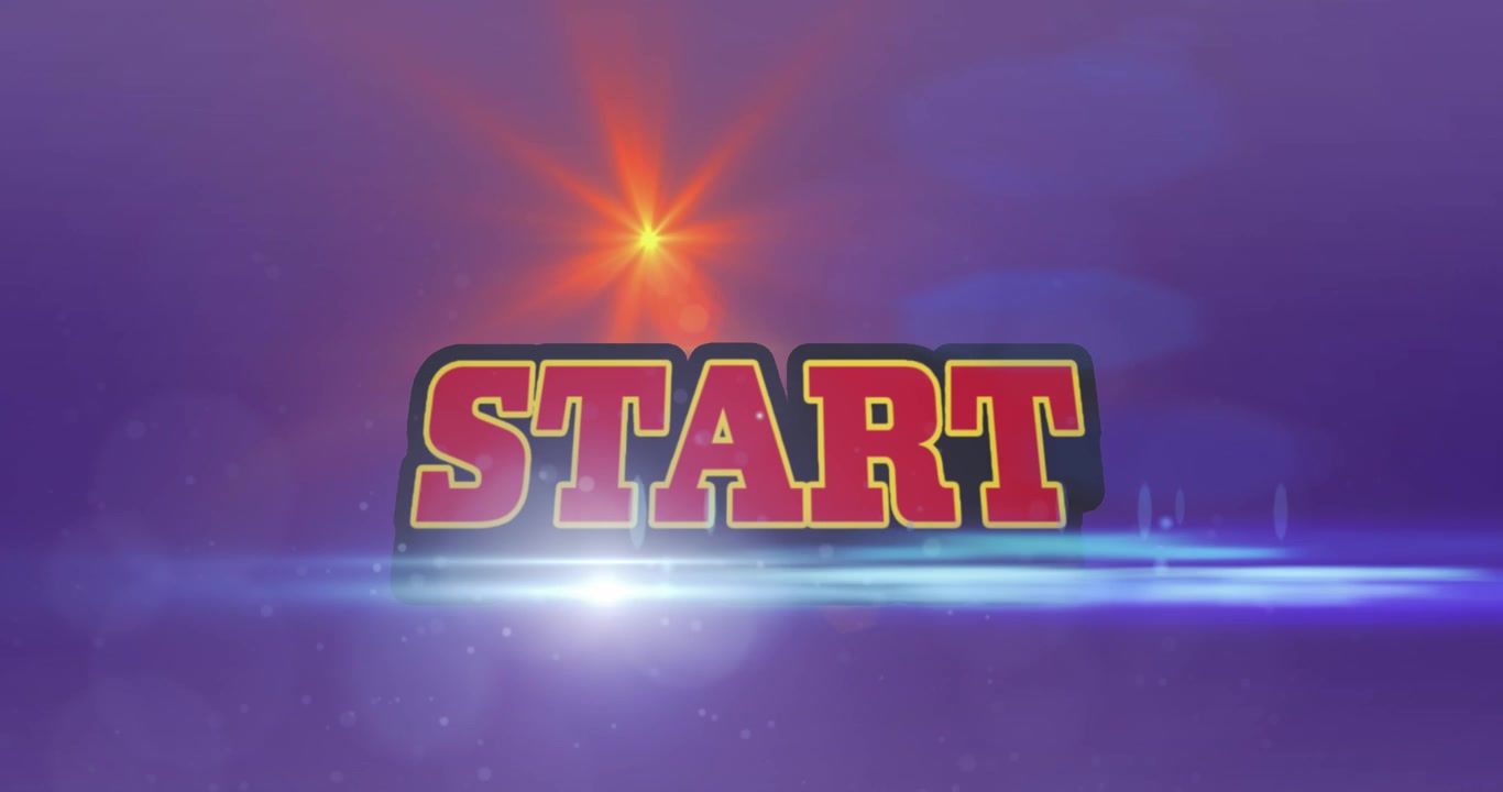 Animated 'Start' Text with Retro Style and Dynamic Lens Flares