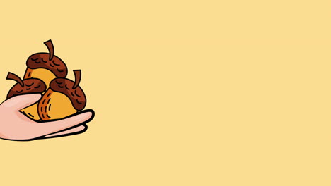 hola temporada de otoño con las manos levantando semillas animación
