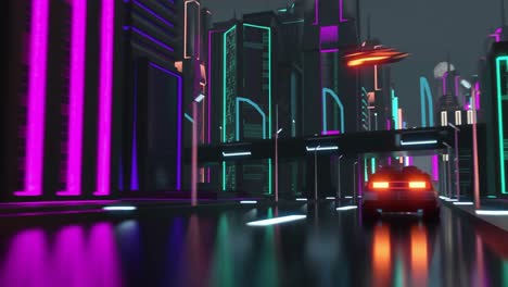 animación de conducción de automóviles en la ciudad iluminada con neón por la noche