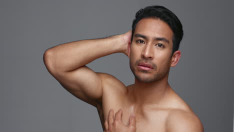 face, cosmetics and asian man with skin care