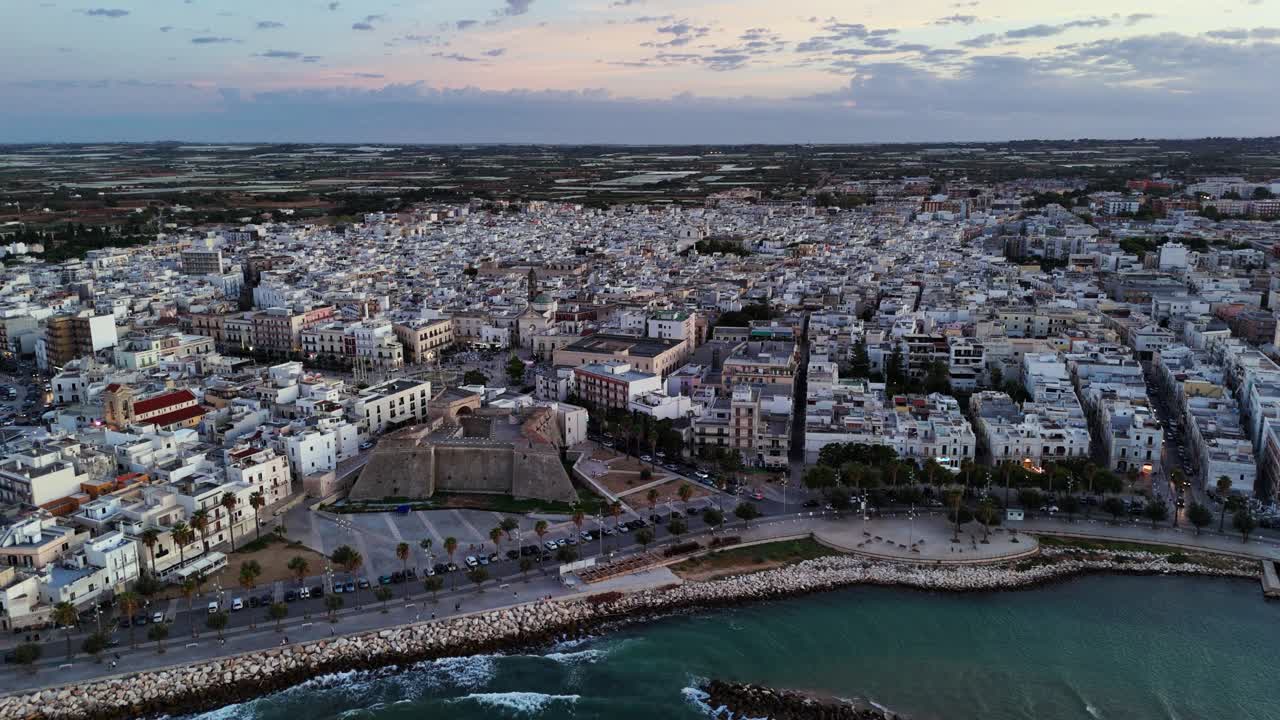 Panoramic high altitude view of Italy coastal town