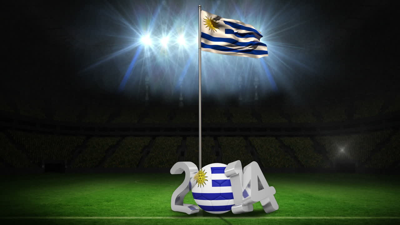 우루과이 국기가 발 기둥에 매달려 메시지를 담고 있다.