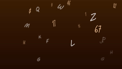 digital animation of multiple changing numbers and alphabets against brown background