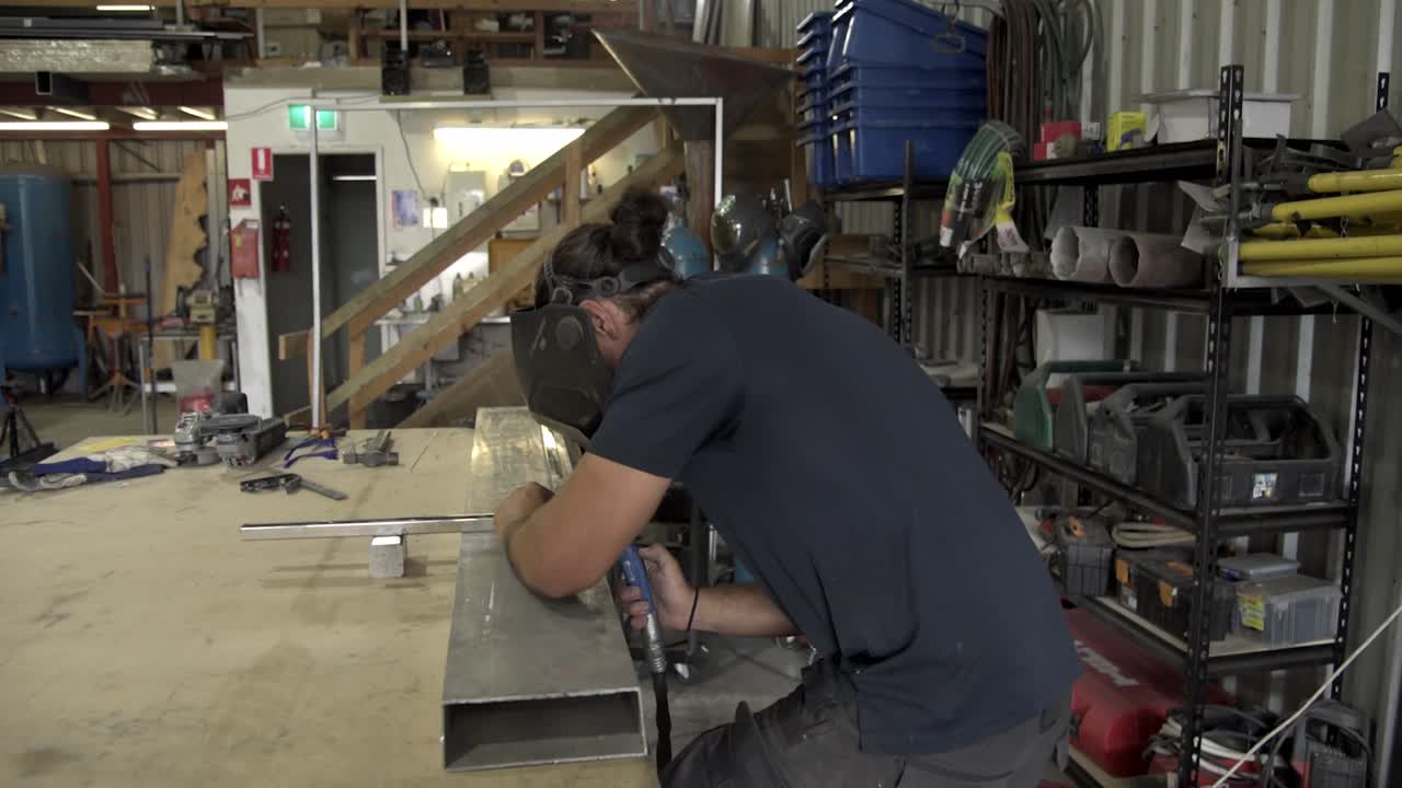 Man cutting and polish stainless steel