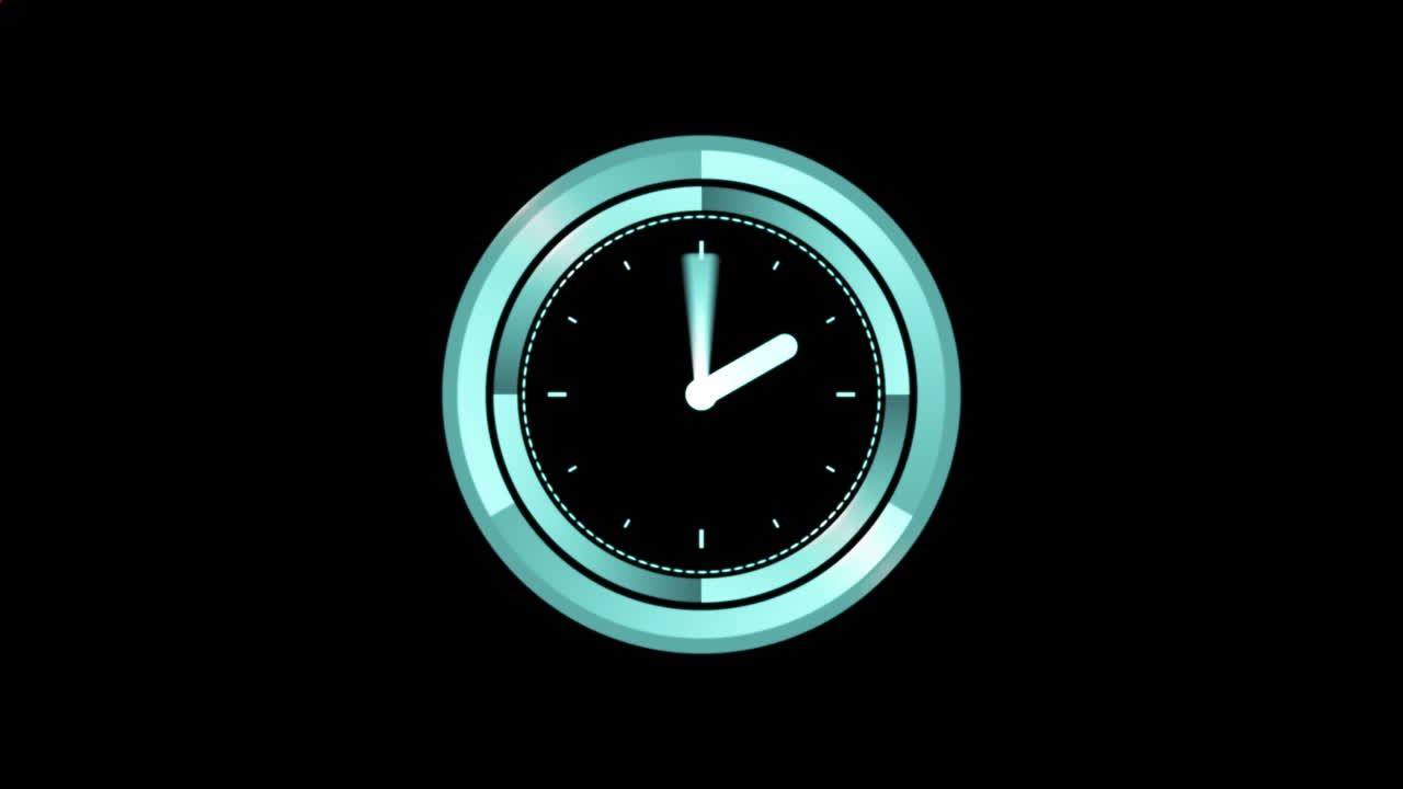 Animation of kaleidoscopic moving shapes and clock black background