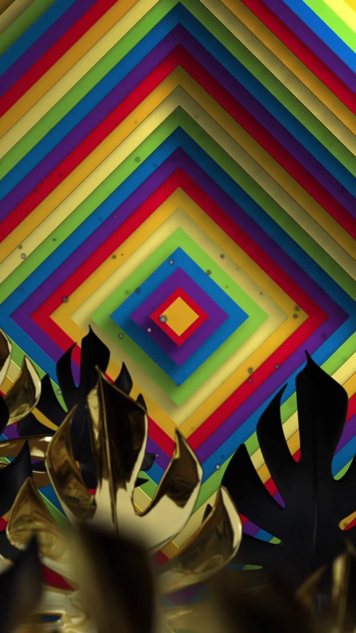 Animazione di motivi geometrici colorati su foglie dorate