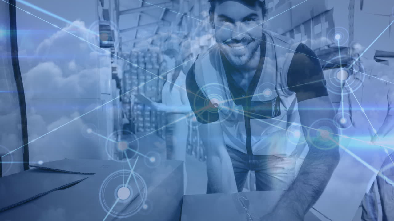 entrega de paquetes de composición de almacén combinada con conexión animada