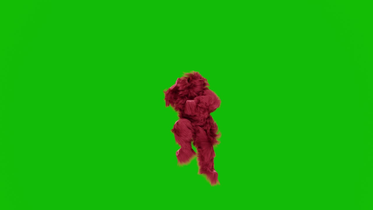 Et rødt monster danser Gangnam Style på grøn skærm