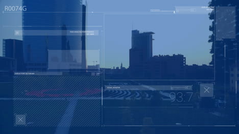 animation of data processing over cityscape