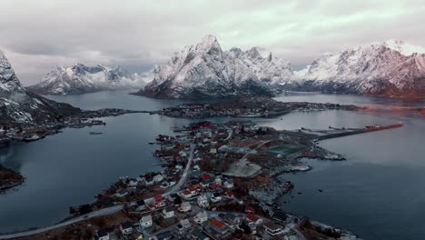 aerial view of lofoten islands beautiful landscape during winter
