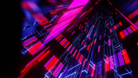 hi-tech neon sci-fi tunel. sci-fi pattern trendy neon glow lines form pattern and construction in mirror tunnel. fly through technology cyberspace. 3d looped seamless 4k bright youth background.