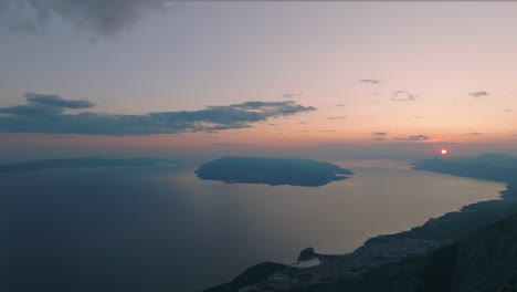 dramatic sunset view over biokovo nature park in the dalmatian coast of the adriatic sea, croatia