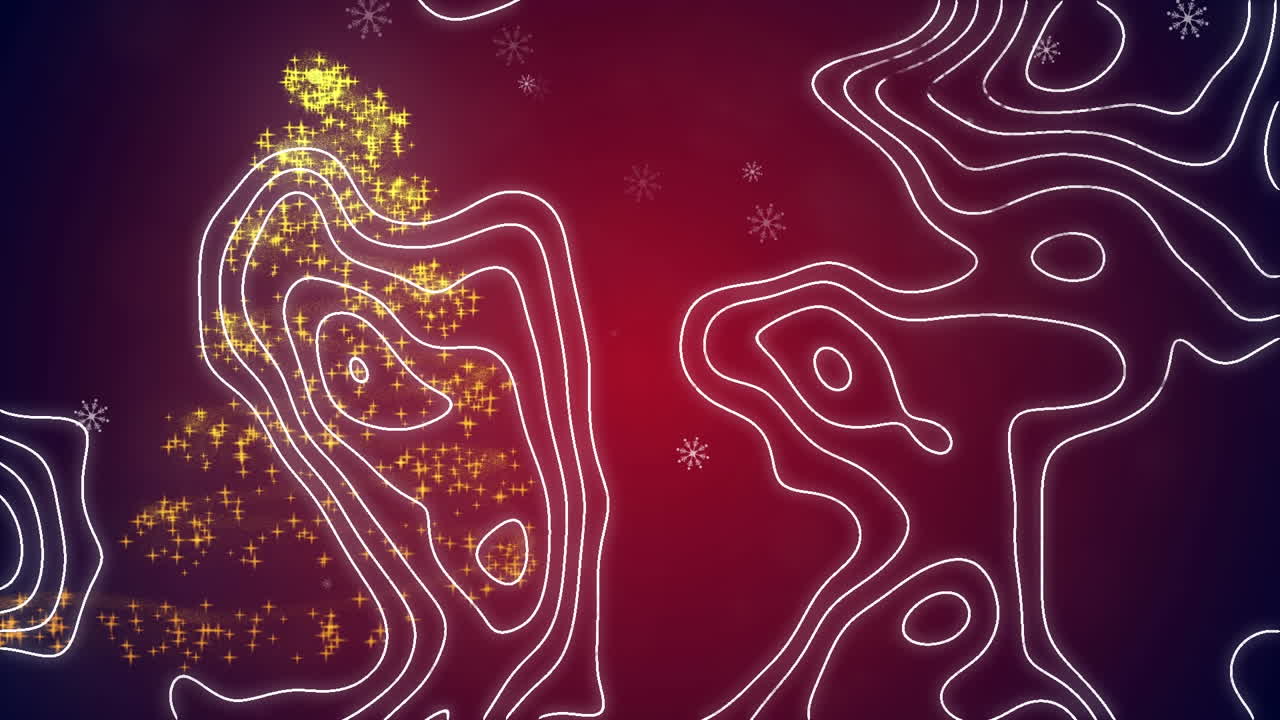 토포그래피와 눈송이가  ⁇ 는 별 위에 떨어지고  ⁇ 은 배경에 크리스마스 트리를 형성합니다.