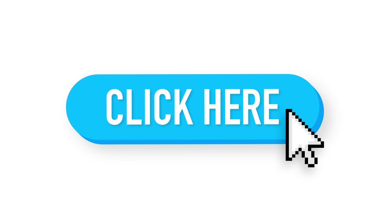 Icon with click here 3D button on white background for web marketing design. Flat deign. Social media element. White background. Motion graphics.