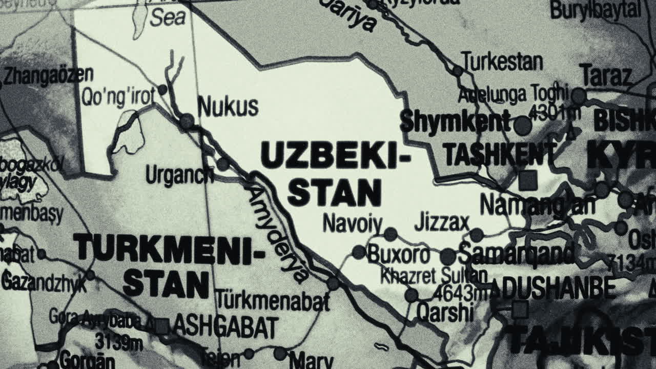 Map of Central Asian Countries: Uzbekistan, Turkmenistan, and surrounding regions