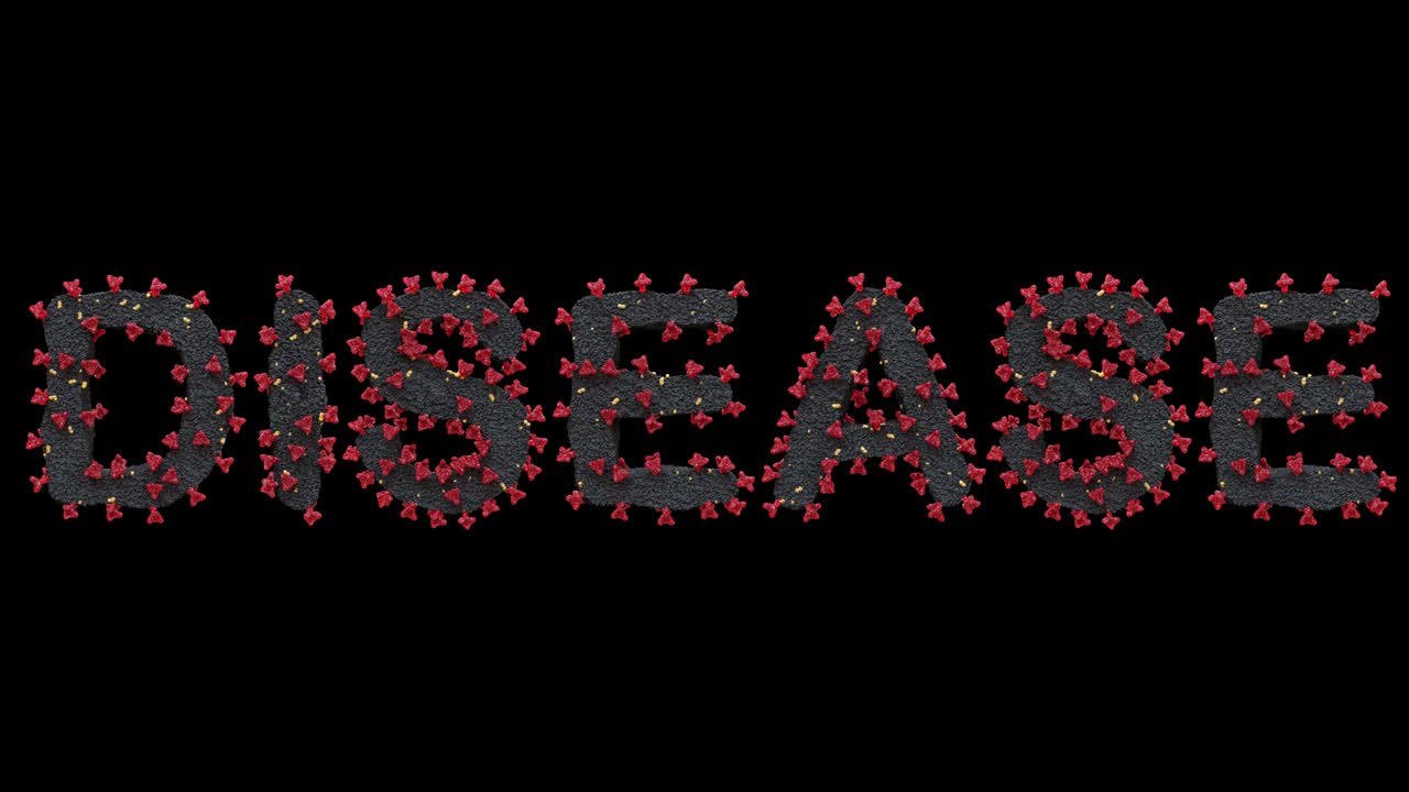 letras de virus que forman la palabra enfermedad con canal alfa en un bucle infinito