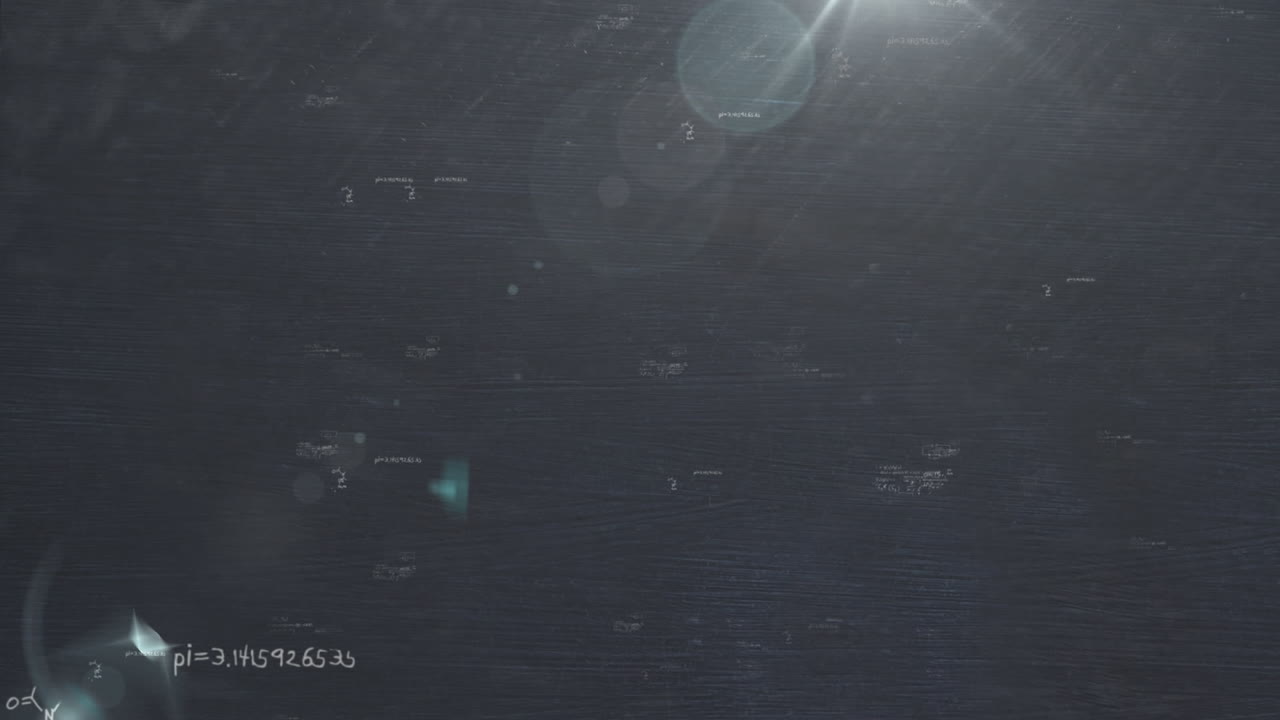 Animation of mathematical formulae moving and flickering on black background