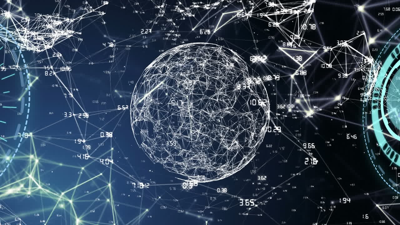 animación de la red de conexiones y globo sobre el procesamiento de datos