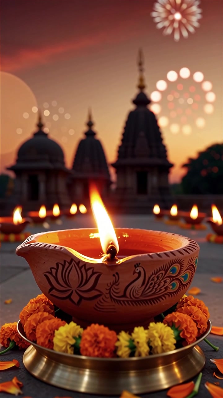 Diwali Festival Background with Lanterns and Traditional Diyas Decorations
