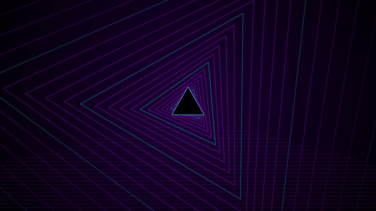 Abstract Tunnel of Glowing Neon Triangles in Dark Space