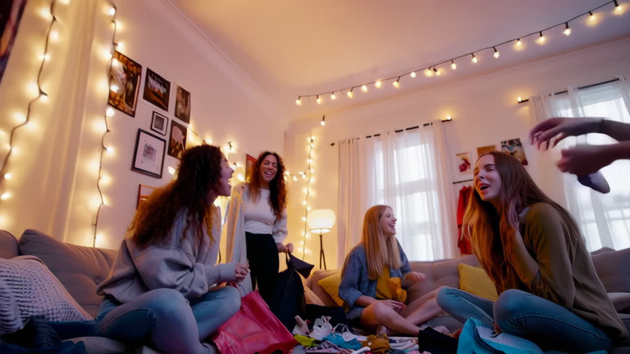 Friends Shopping for Clothes and Trying on Jewelry