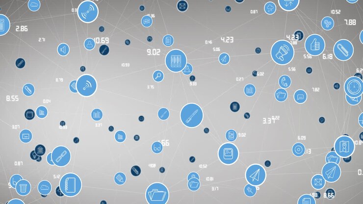 Animation of network of connections with digital icons